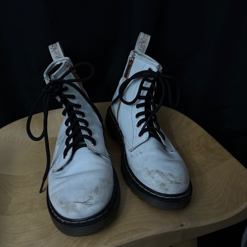 Dr.Martens White and Rose Leather Boots - 3 UK